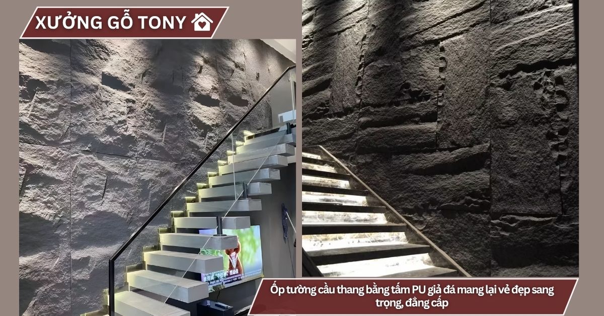 Trang trí nội thất bằng tấm PU giả đá cho hành lang