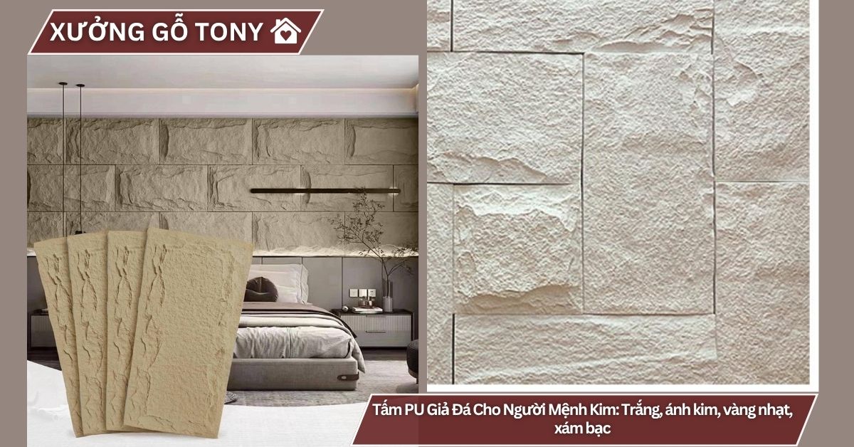 Tấm PU Giả Đá Cho Người Mệnh Kim: Trắng, ánh kim, vàng nhạt, xám bạc