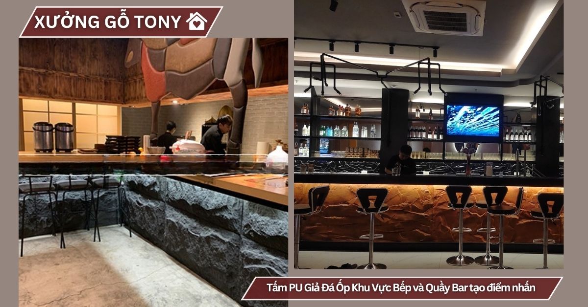 Tấm PU Giả Đá Ốp Khu Vực Bếp và Quầy Bar tạo điểm nhấn
