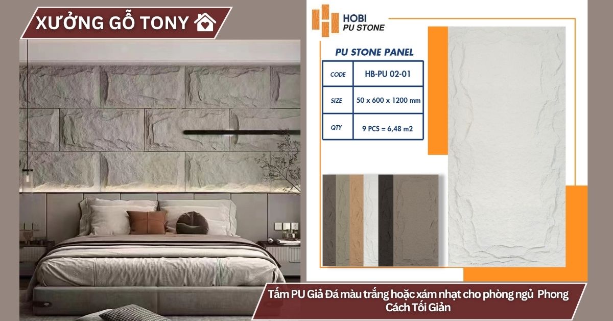Tấm PU Giả Đá màu trắng hoặc xám nhạt cho phòng ngủ Phong Cách Tối Giản