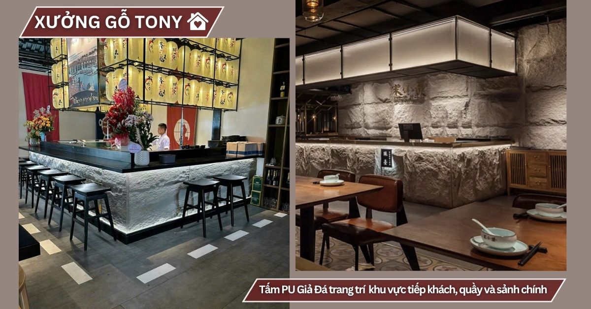 Tấm PU Giả Đá trang trí khu vực tiếp khách, quầy