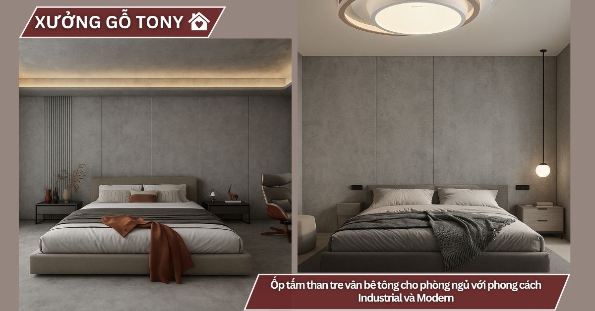 Op tam than tre van be tong cho phong ngu voi phong cach Industrial va Modern