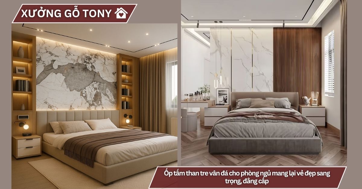 Ốp tấm than tre vân đá cho phòng ngủ mang lại vẻ đẹp sang trọng, đẳng cấp