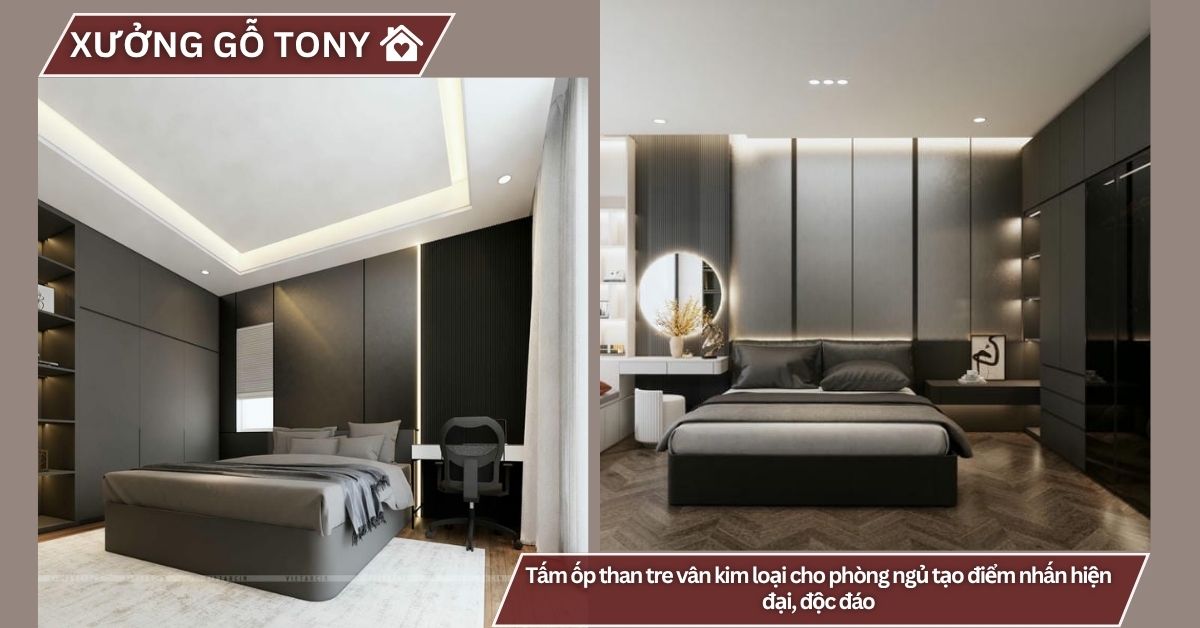 Tấm ốp than tre vân kim loại cho phòng ngủ tạo điểm nhấn hiện đại, độc đáo