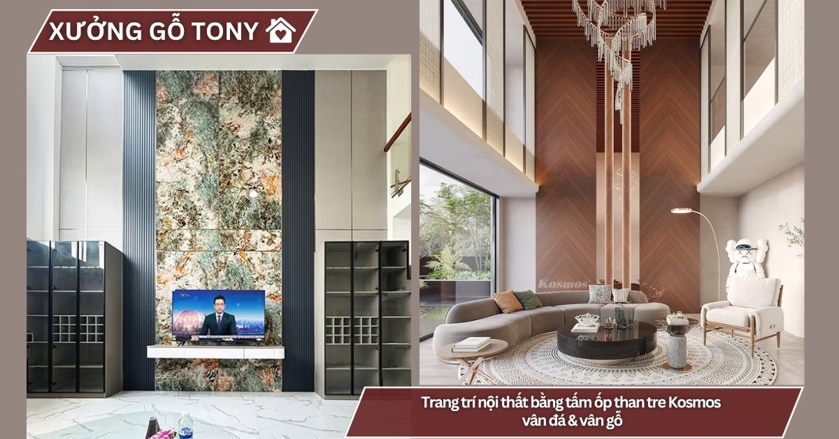 Trang trí nội thất bằng tấm ốp than tre Kosmos vân đá & vân gỗ
