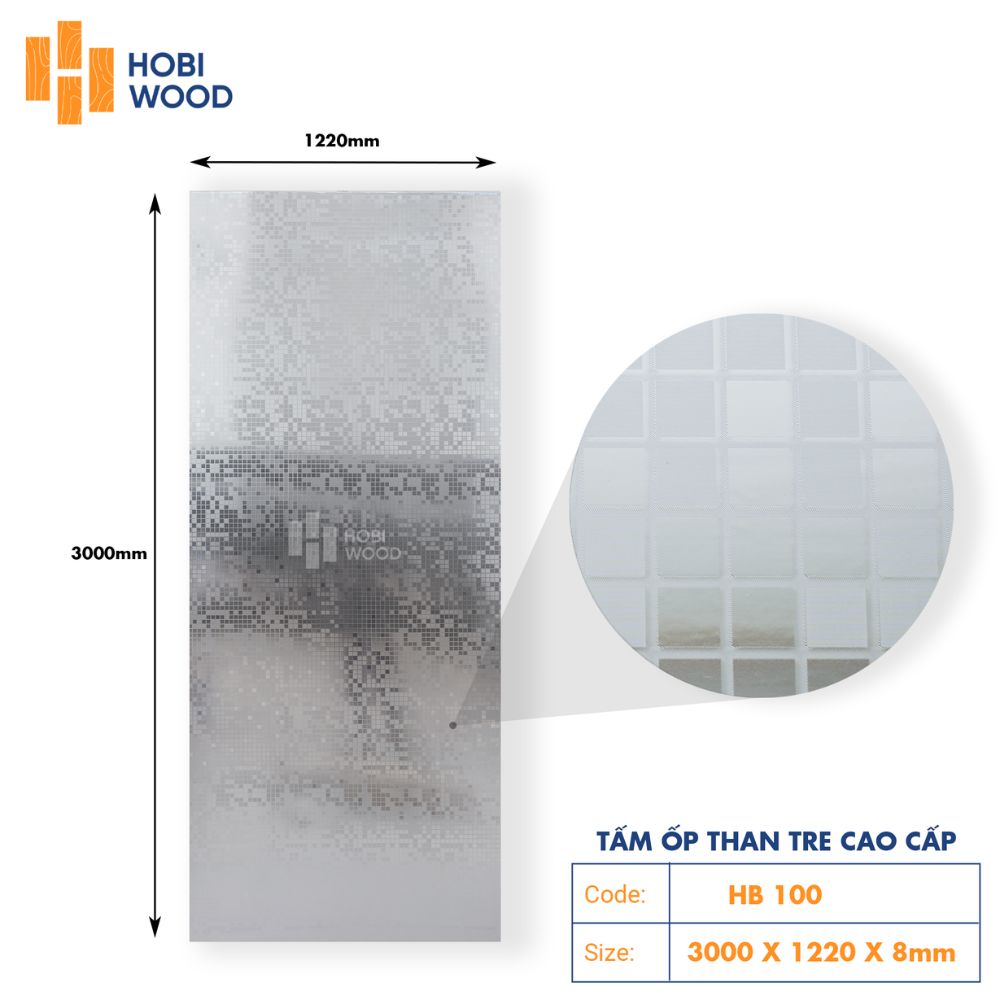 Tấm Ốp Than Tre Mosaic HB100 - Màu Xám Bạc 1 Tấm Ốp Than Tre Mosaic HB100 - Màu Xám Bạc