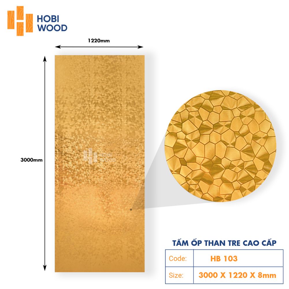 Tấm Ốp Than Tre Mosaic HB103 - Vàng Ánh Kim