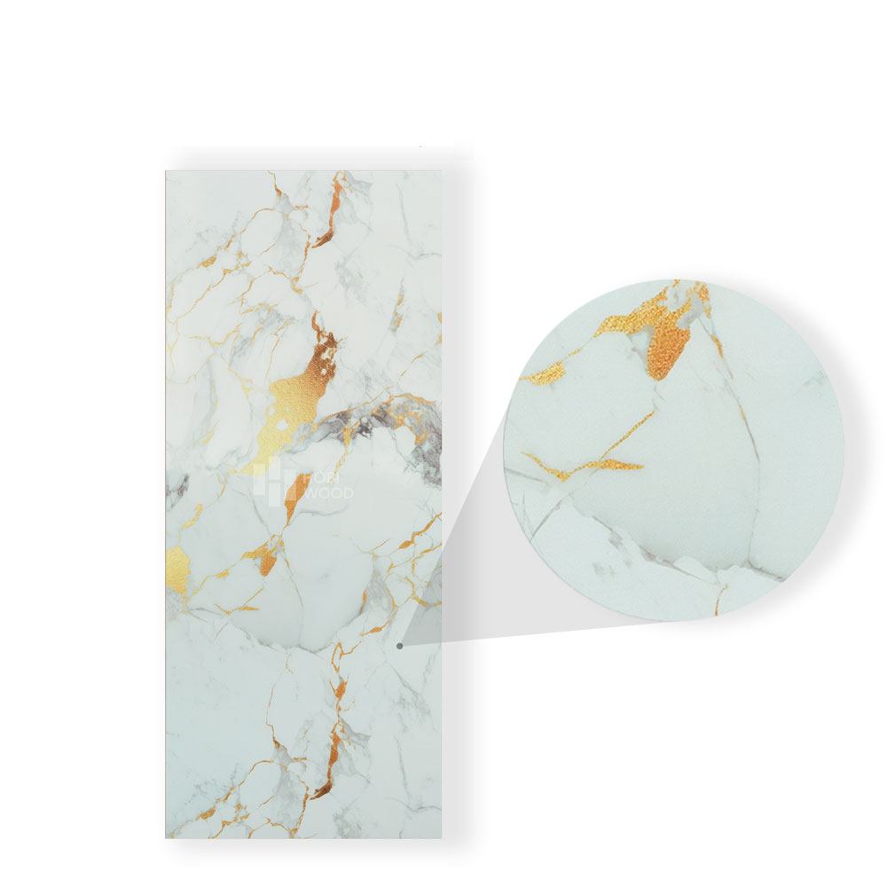 Tấm Ốp Than Tre Vân Đá Marble HB203 - Màu Trắng Vân Vàng Gold 2 Tấm Ốp Than Tre Vân Đá Marble Trắng Ngọc Vân Vàng Gold Hobi Wood HB203 3000x1220x8mm