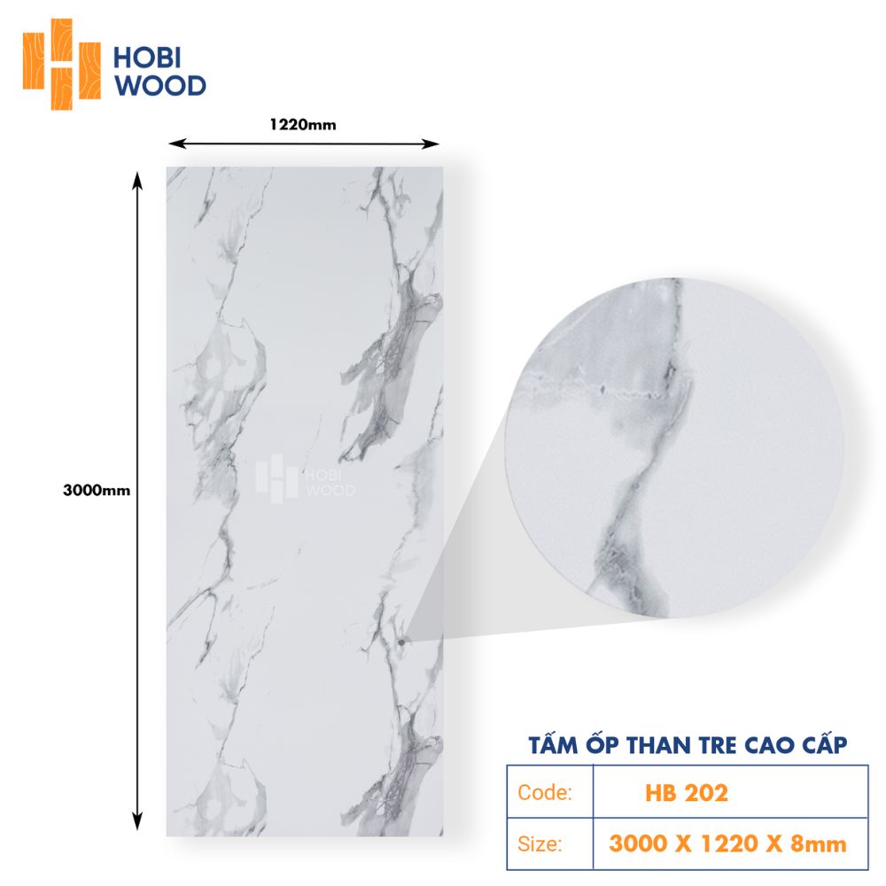 Tấm Ốp Than Tre Vân Đá Marble Xám Đậm HB202