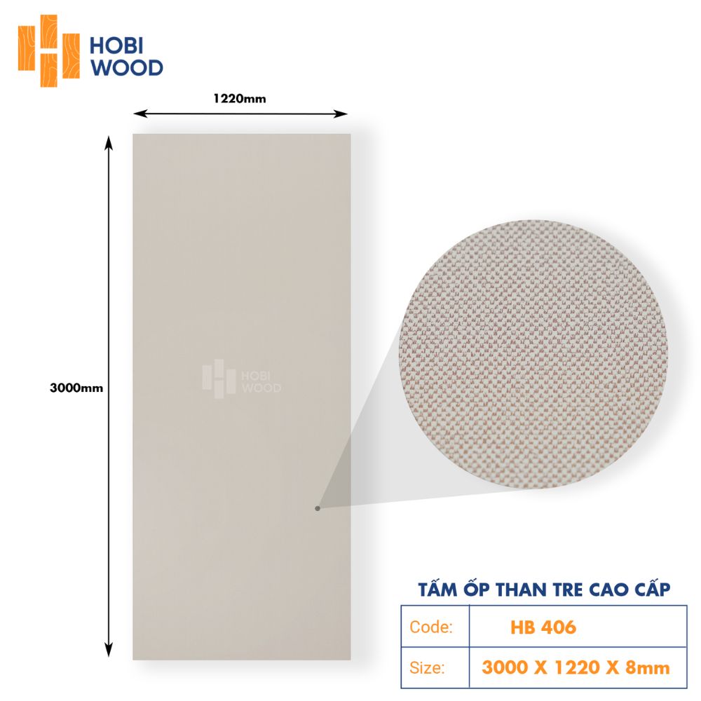Tấm Ốp Than Tre Vân Vải HB406 - Màu Kem Be 1 Tấm Ốp Than Tre Vân Vải HB406 - Màu Kem Be